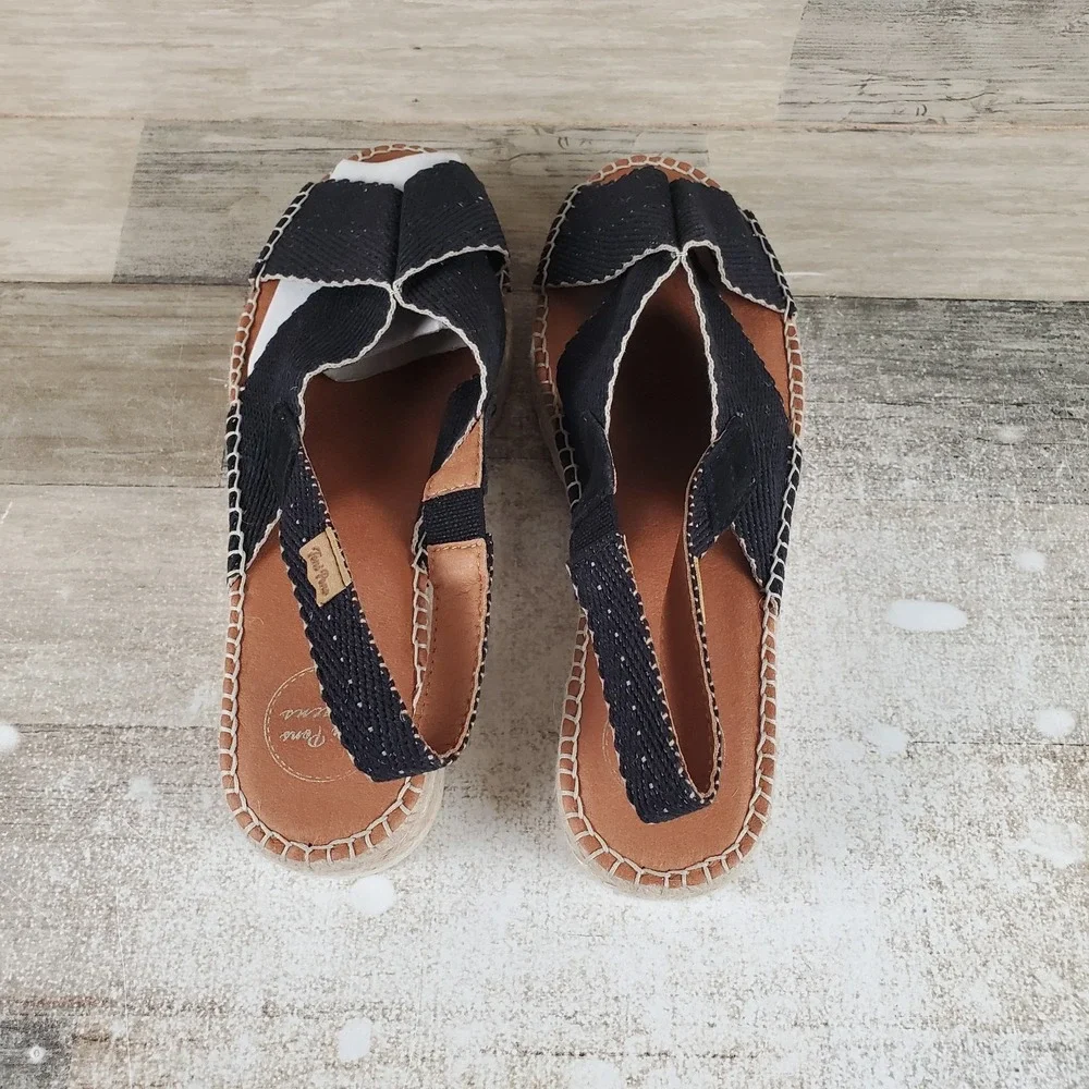 Woven Crisscross Black Espadrille Platform Slingback